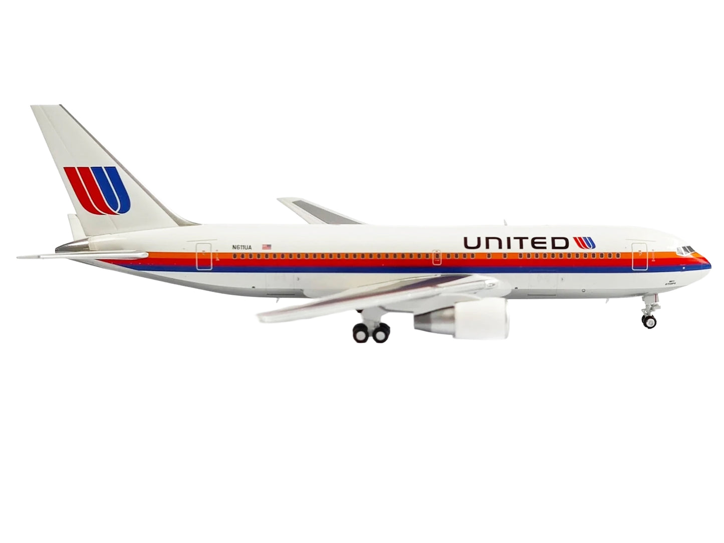 Boeing 767-200ER Commercial Aircraft "United Airlines" (N611UA) White with Stripes 1/400 Diecast Model by V1:400