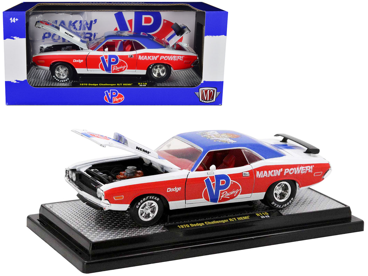 1970 Dodge Challenger R/T Hemi White Red Blue Red 1/24 Diecast Model Car - M2