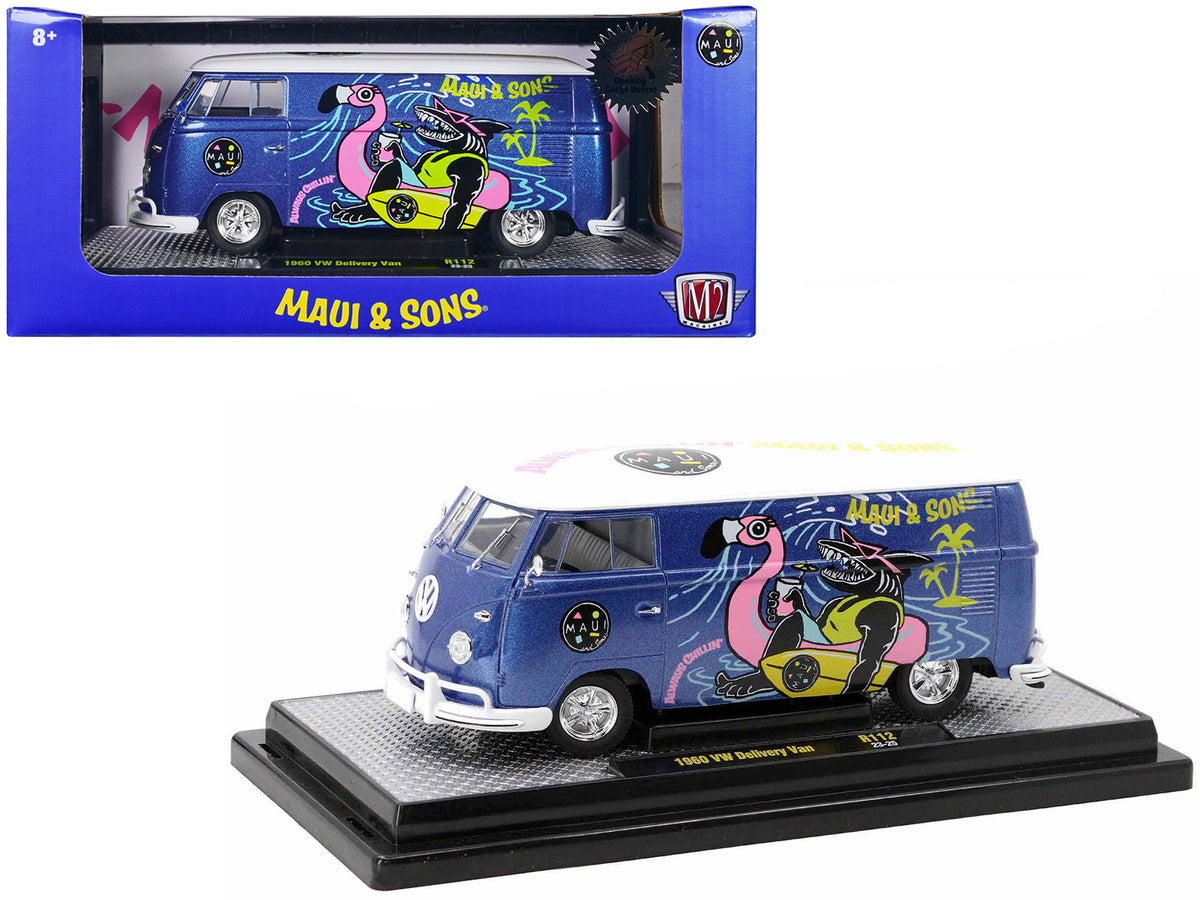 1960 Volkswagen Delivery Van Blue Metallic White Top 1/24 Diecast Model - M2