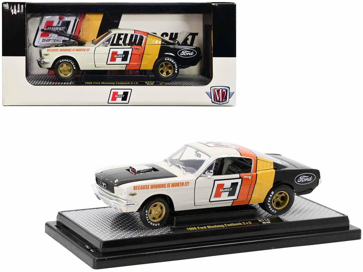 1966 Ford Mustang Fastback 2+2 Off White Black Red 1/24 Diecast Model Car - M2