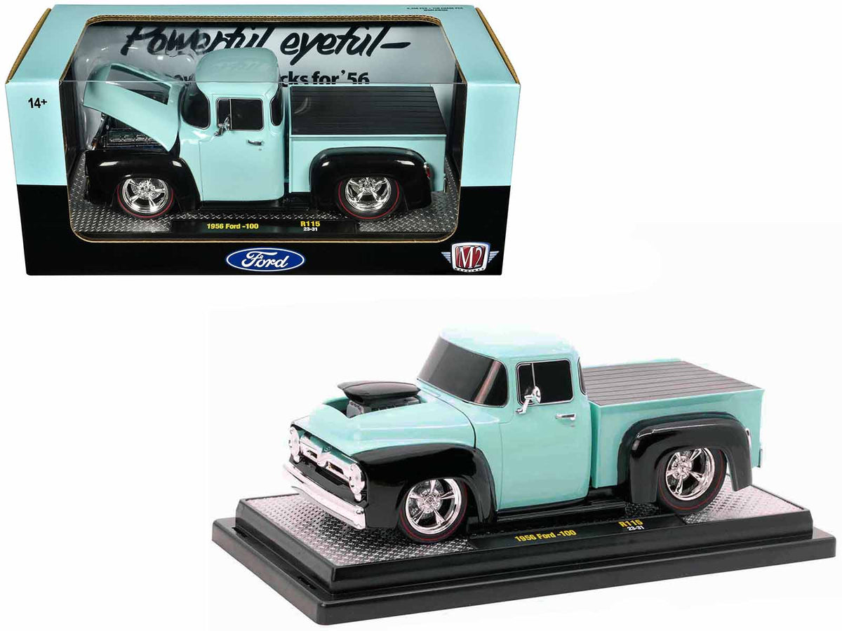 1956 Ford F-100 Pickup Truck Light Blue Black 1/24 Diecast Model - M2
