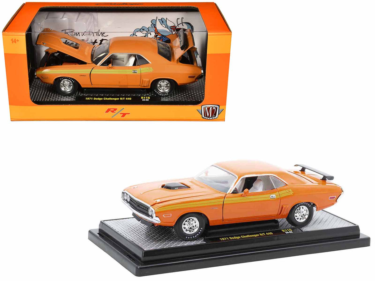 1971 Dodge Challenger R/T 440 Orange Yellow Stripes 1/24 Diecast Model Car - M2