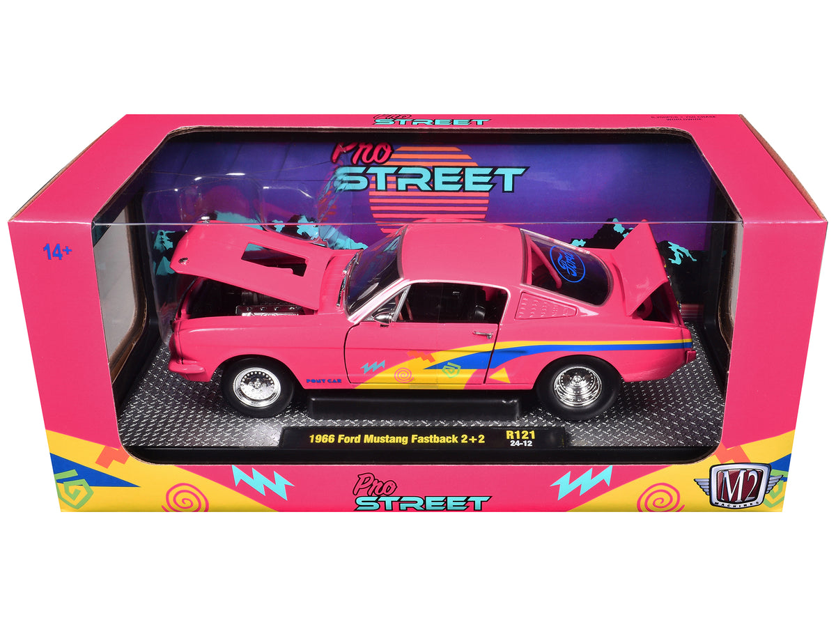 1966 Ford Mustang Fastback 2+2 Pink Blue Yellow 1/24 Diecast Model Car - M2