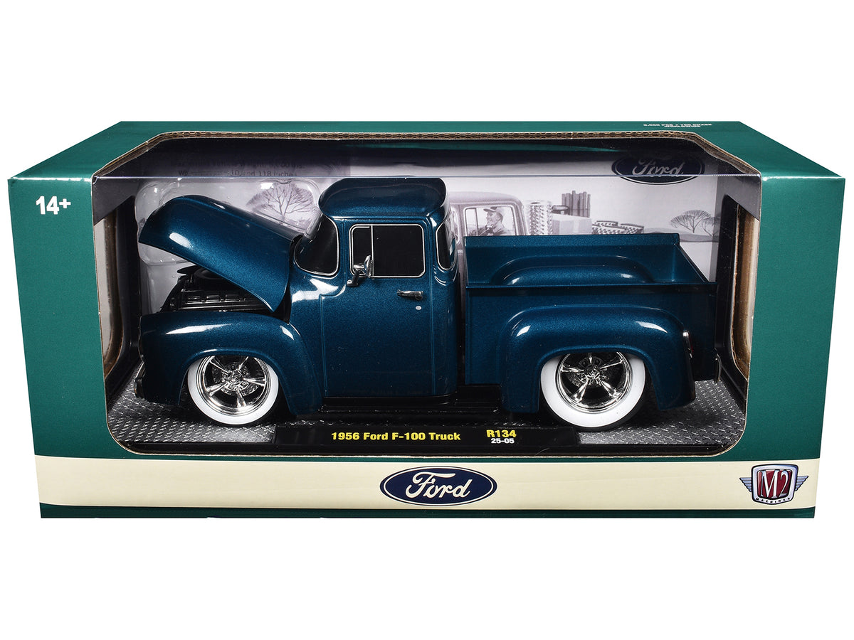 1956 Ford F-100 Pickup Truck Blue Metallic 1/24 Diecast Model Car by M2 Machines