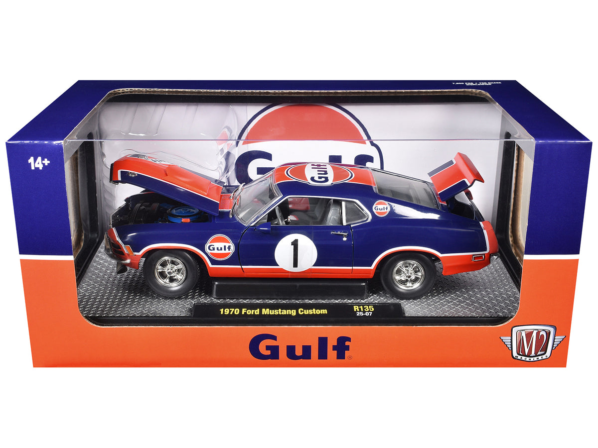 1970 Ford Mustang Custom #1 Dark Blue Orange 1/24 Diecast Model Car - M2
