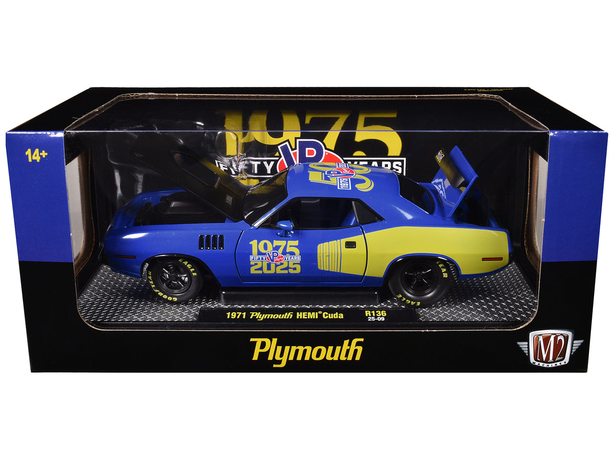1971 Plymouth Hemi Cuda Blue Yellow Sides 1/24 Diecast Model Car - M2
