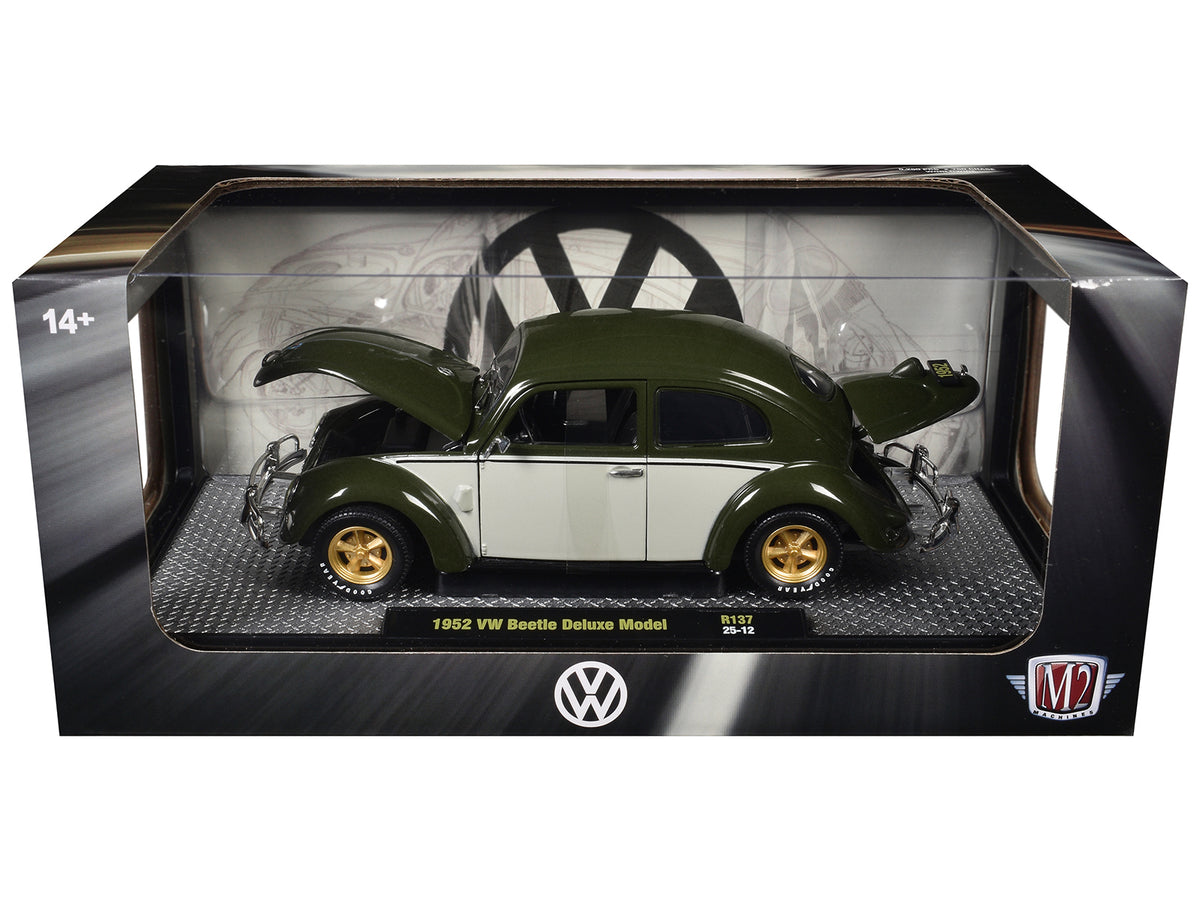 1952 Volkswagen Beetle Deluxe Model Dark Green Beige 1/24 Diecast Model Car - M2