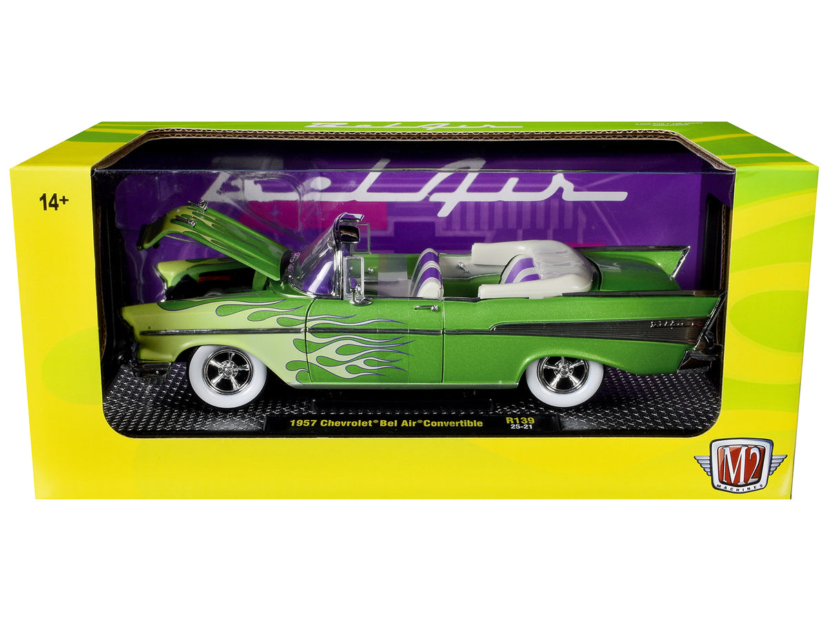 1957 Chevrolet Bel Air Convertible Green Metallic 1/24 Diecast Model Car - M2