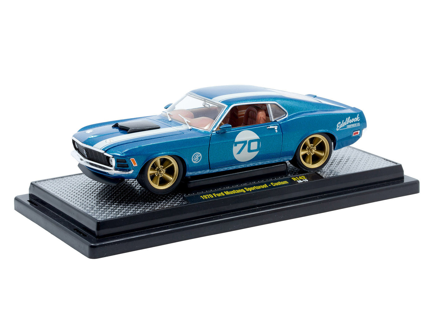 1970 Ford Mustang Sportsroof #70 Blue Metallic with White Stripes Limited Edition to 4050 pieces Worldwide 1/24 Diecast Model Car by M2 Machines