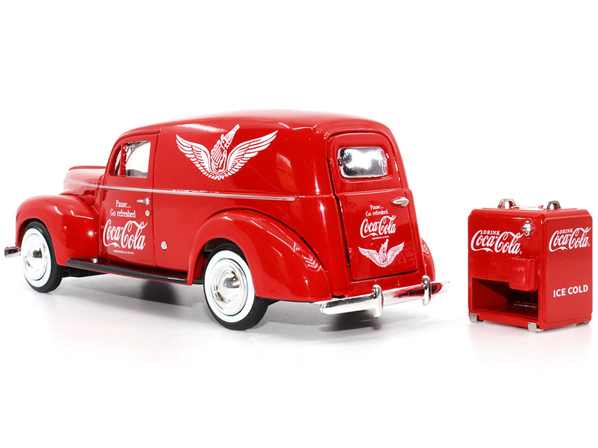 1940 Ford Sedan Cargo Van Red with Vending Machine Accessory 1/24 Diecast