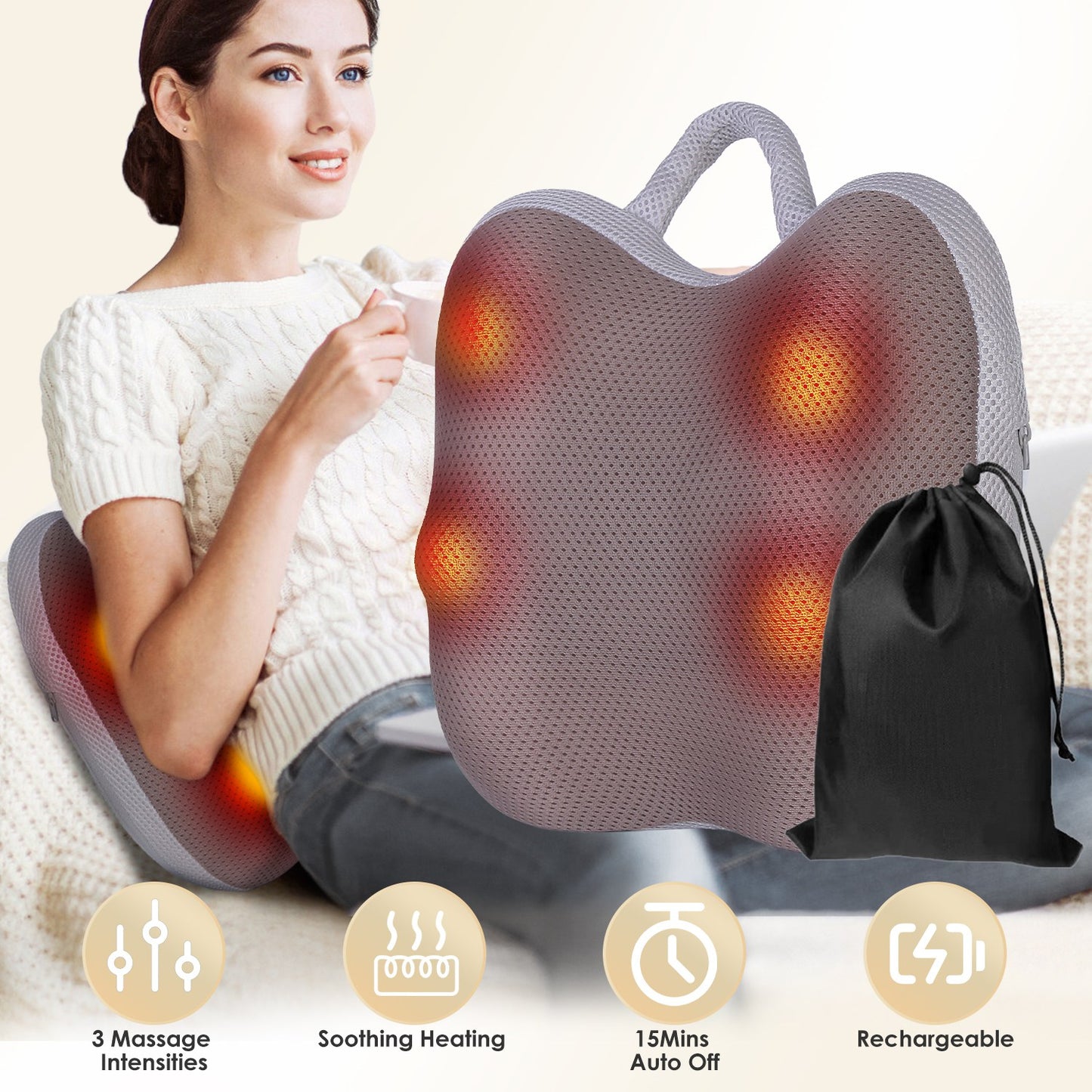 Shiatsu Back And Waist Massager With Heat Cordless Rechargeable Kneading Lower