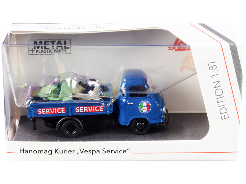 Hanomag Kurier Transporter Vespa Service Blue 2 Vespas 1/87 Diecast Models