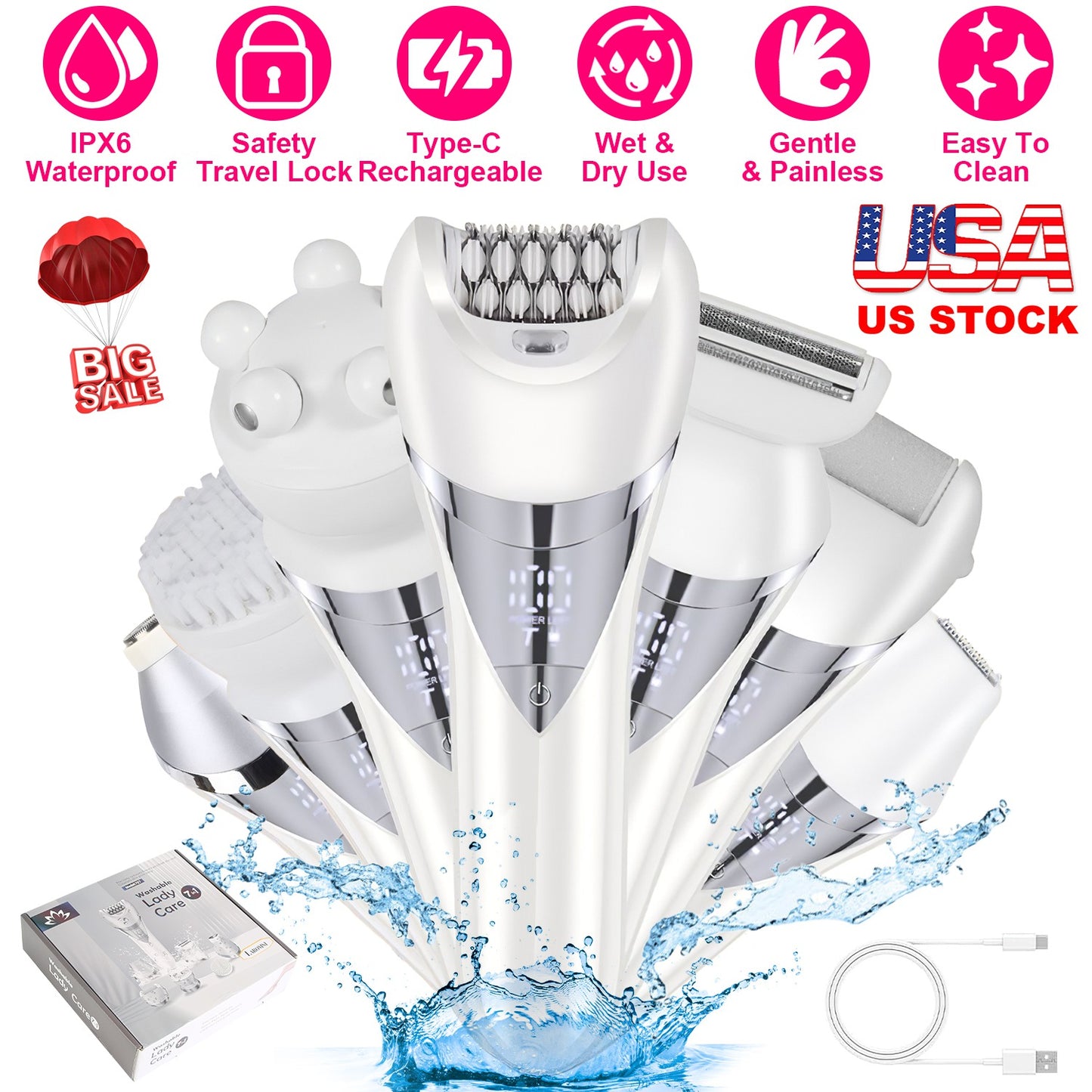 7 In 1 Electric Razor For Women Lady Hair Removal Epilators Leg Face Arm Bikini