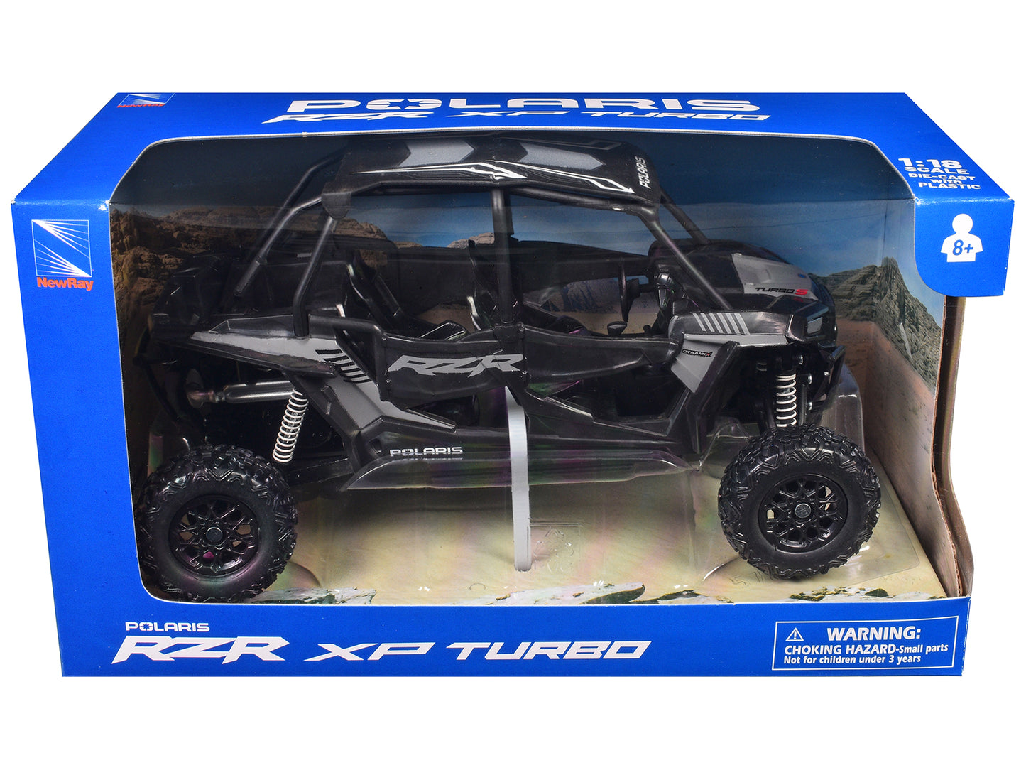Polaris RZR XP 4 Turbo EPS Sport UTV Onyx Black with Gray Graphics 1/18 Diecast Model by New Ray