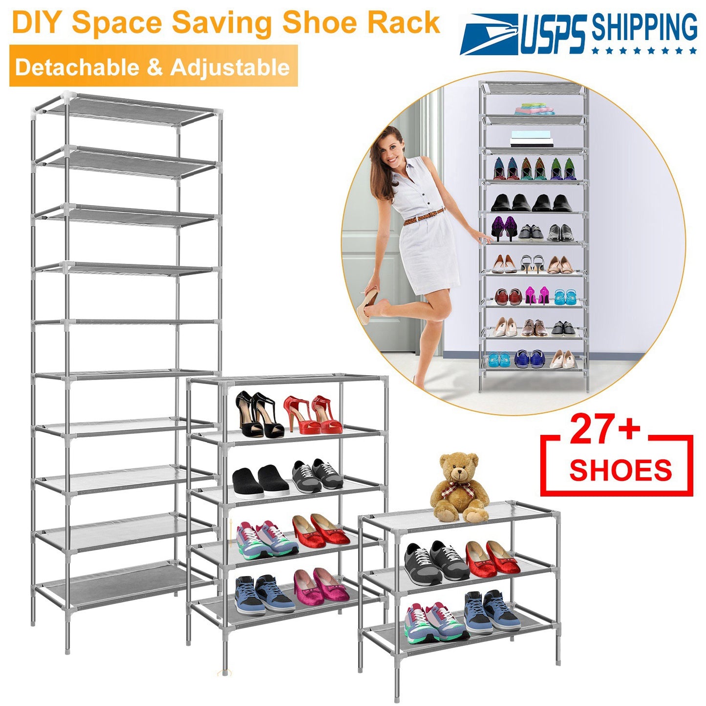 10 Tiers Shoes Rack Shelves 27 Pairs Storage Organizer Stand Non-Woven Fabric D