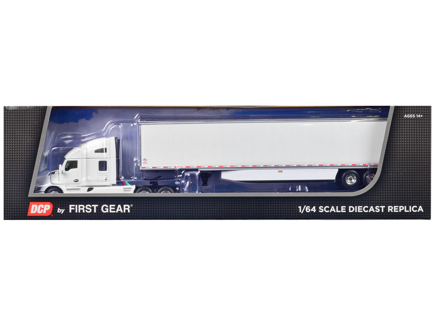 Kenworth T680 with 76" High Roof Sleeper and 53' Smooth Sided Dry Goods Trailer White 1/64 Diecast Model by DCP/First Gear