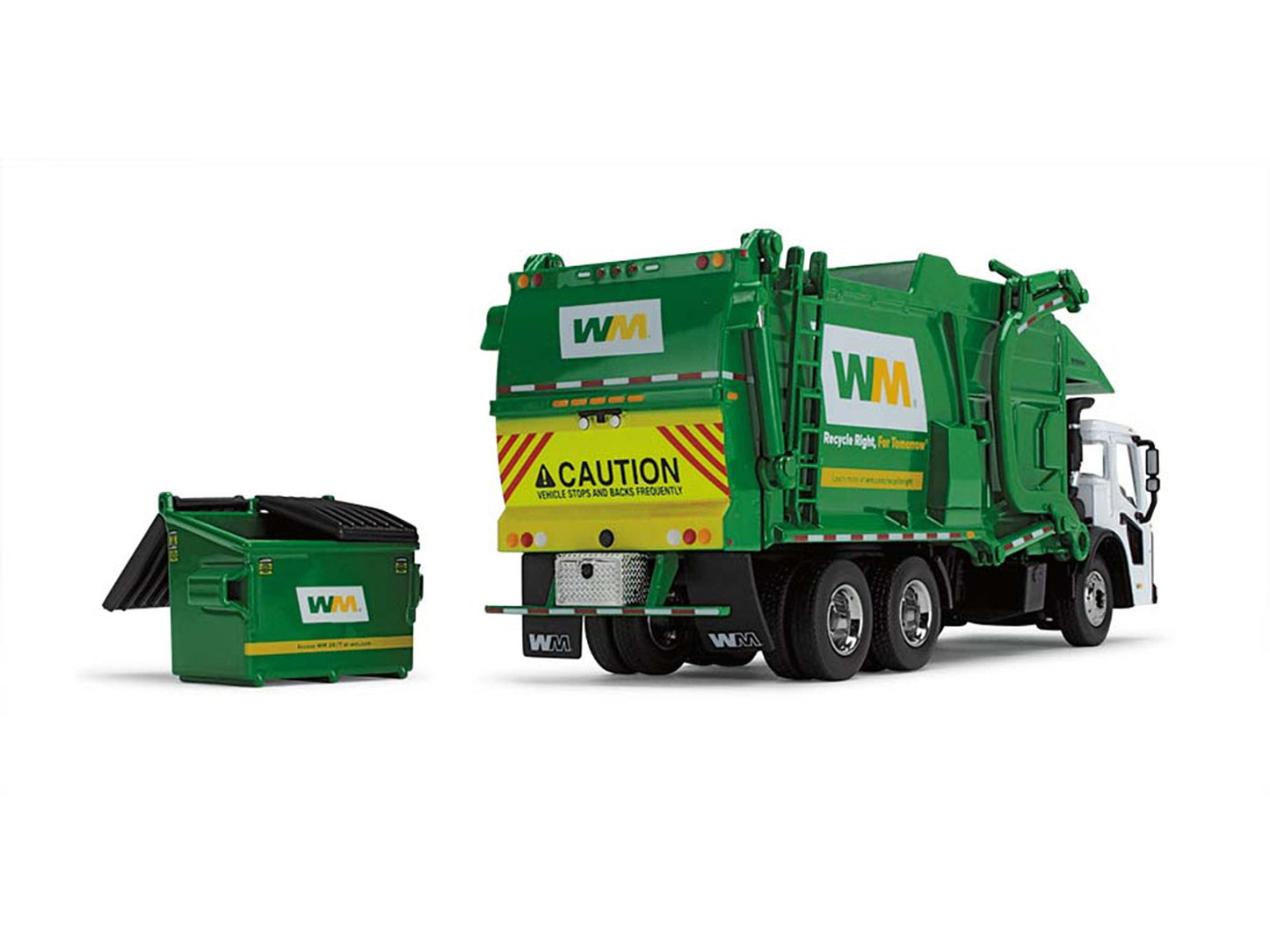 Mack LR Garbage Truck with McNeilus Meridian Front Load Refuse Body White and Green with Refuse Bin "Waste Management" 1/64 T&y Diecast Model by First Gear