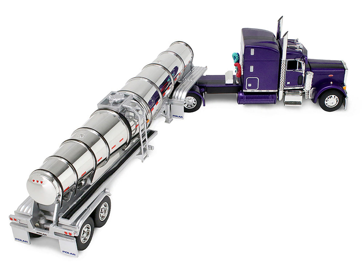 Peterbilt 379 63 Mid-Roof Sleeper Polar Deep Drop Trailer Wild Orchid Purple