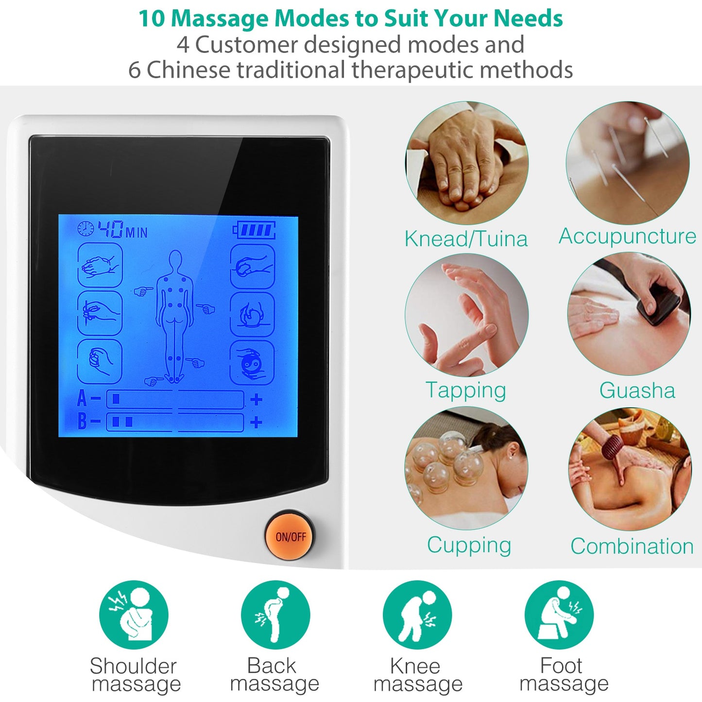 Tens Unit Machine Impulse Massager 10 Modes Pain Relief Body Muscle Stimulator