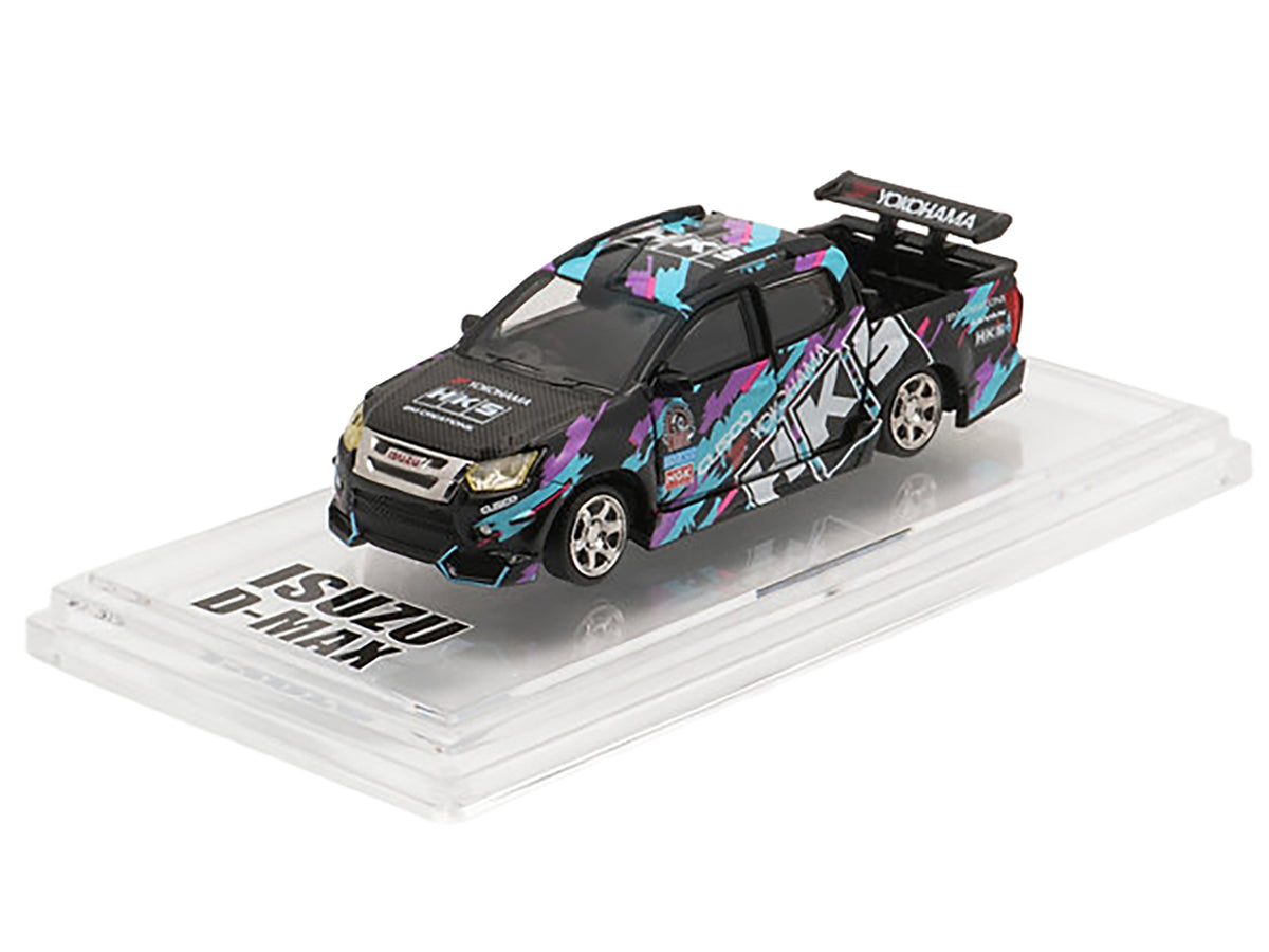 Isuzu D-Max Lowrider Pickup Truck RHD "HKS" Black with Graphics 1/64 Diecast
