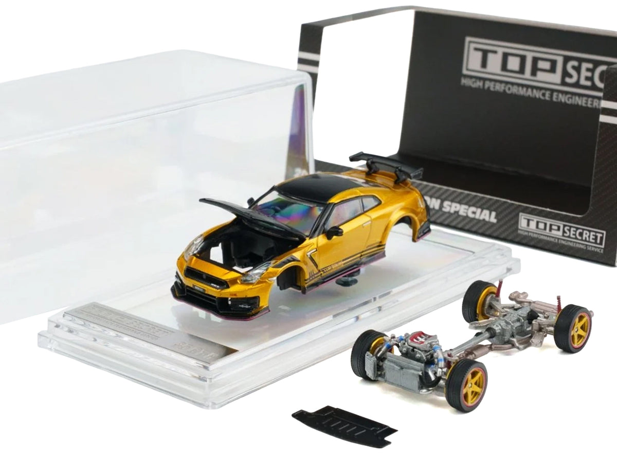 Nissan "Top Secret" GT-R RHD Gold Metallic with Carbon Hood and Top 1/64 Diecast