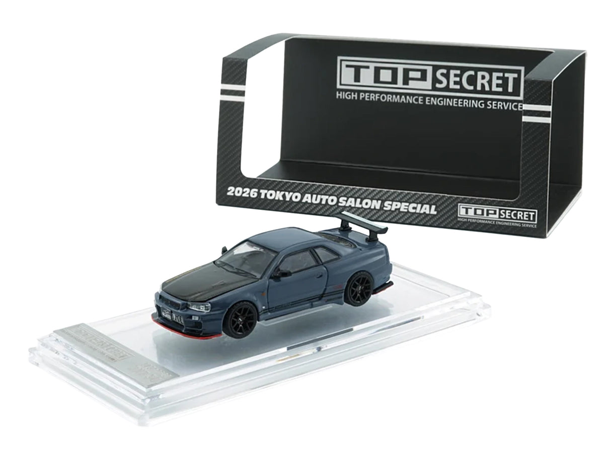 Nissan "Top Secret" Skyline GT-R RHD Stealth Gray with Carbon Hood 1/64 Diecast