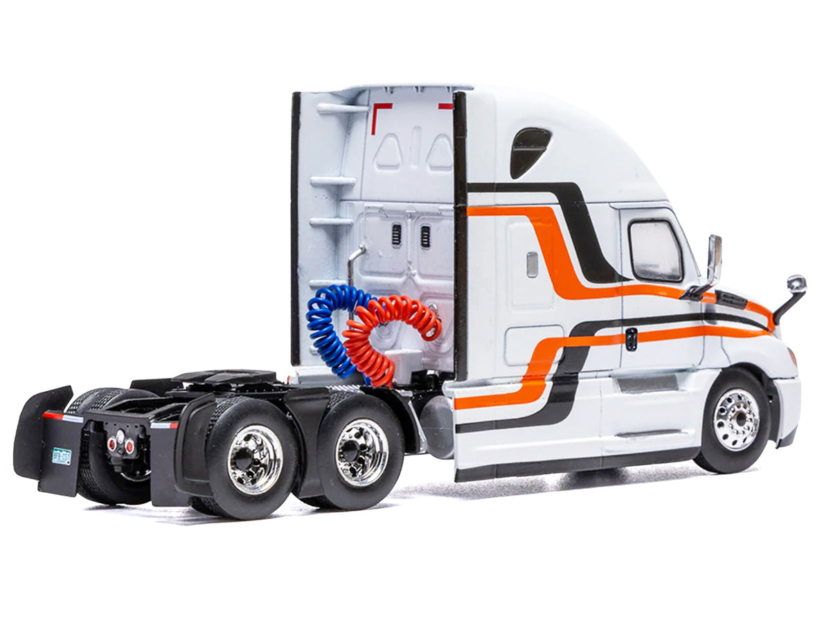 2018 Freightliner Cascadia Truck Tractor White Black Orange Stripes 1/64 Diecast