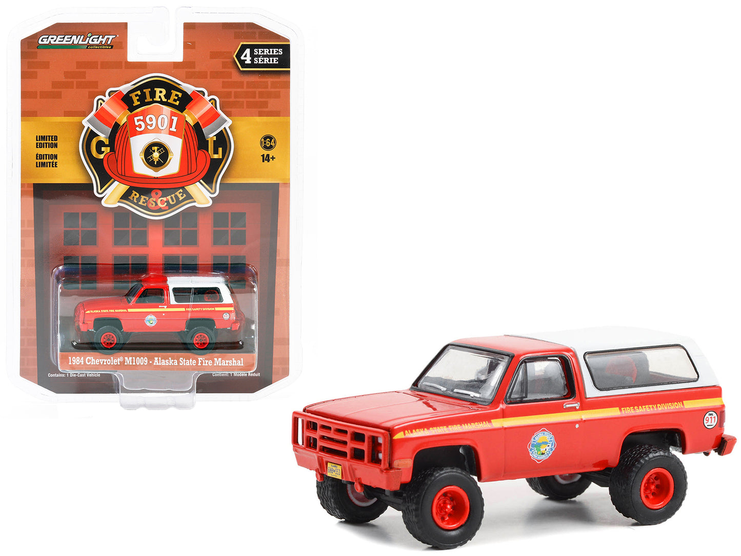 GreenLight 1984 Chevrolet M1009 Red with White Camper Shell "Alaska State Fire Marshal" "Fire & Rescue" Series 4 1/64 Diecast Model Car by <h2>1984 Greenlight</h2> <p>High-quality perfect for collecto