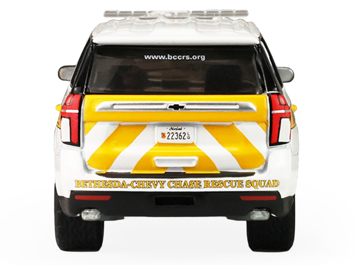 2024 Chevrolet Tahoe "Montgomery County Maryland Fire & Rescue Bethesda-Chevy Chase Rescue Squad" White with Yellow Stripes "Fire & Rescue" Series #5 1/64 Diecast Model Car by Greenlight