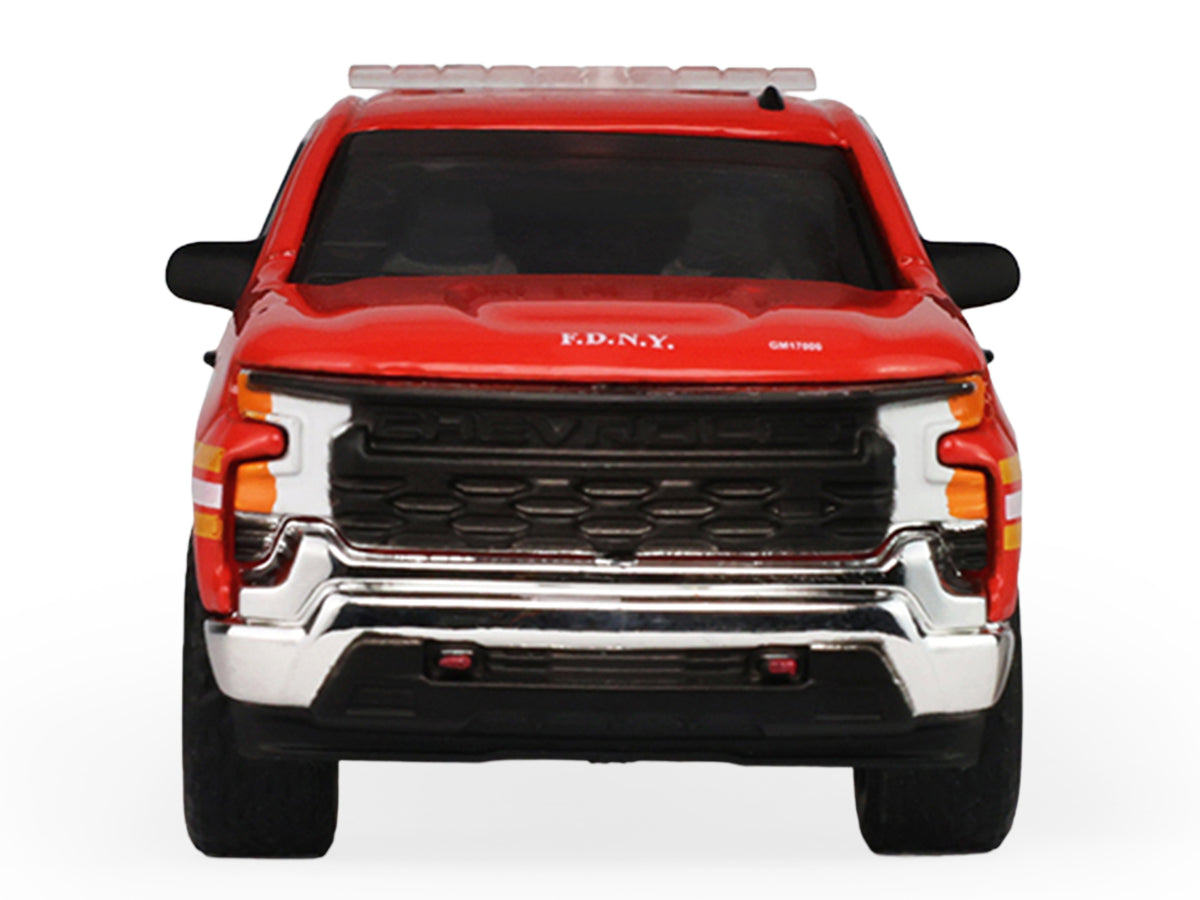 2023 Chevrolet Silverado Pickup Truck with Camper Shell "FDNY (New York City Fire Department)" Red with Stripes "Fire & Rescue" Series #5 1/64 Diecast Model Car by Greenlight