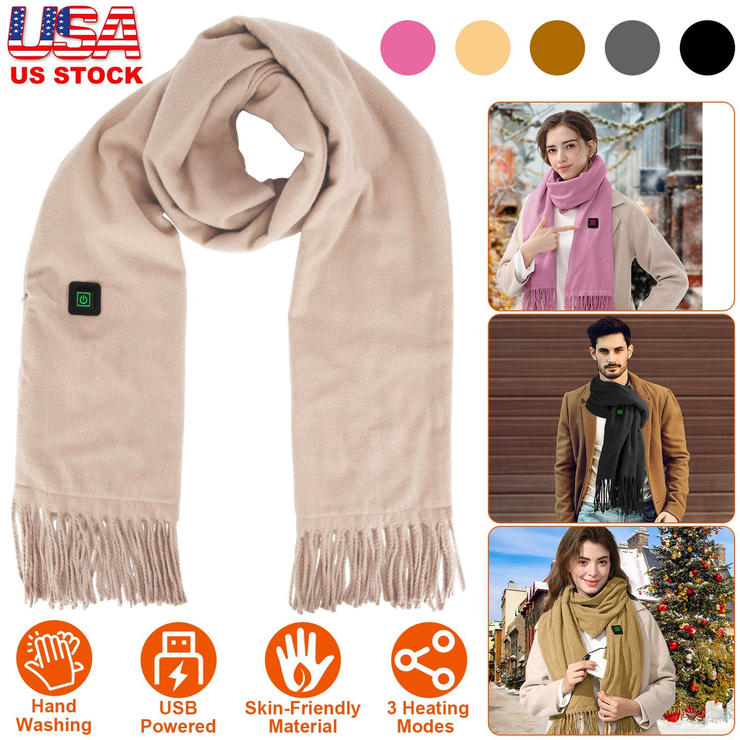 Electric Heated Winter Scarf Usb Heating Neck Wrap Unisex Shawl Soft Warm Scarv