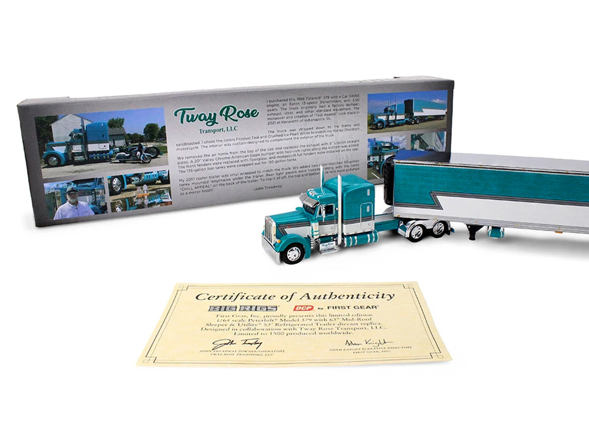 Peterbilt 379 63Tway Rose Transport Teal & White Stripes Big Rigs II #5 1/64