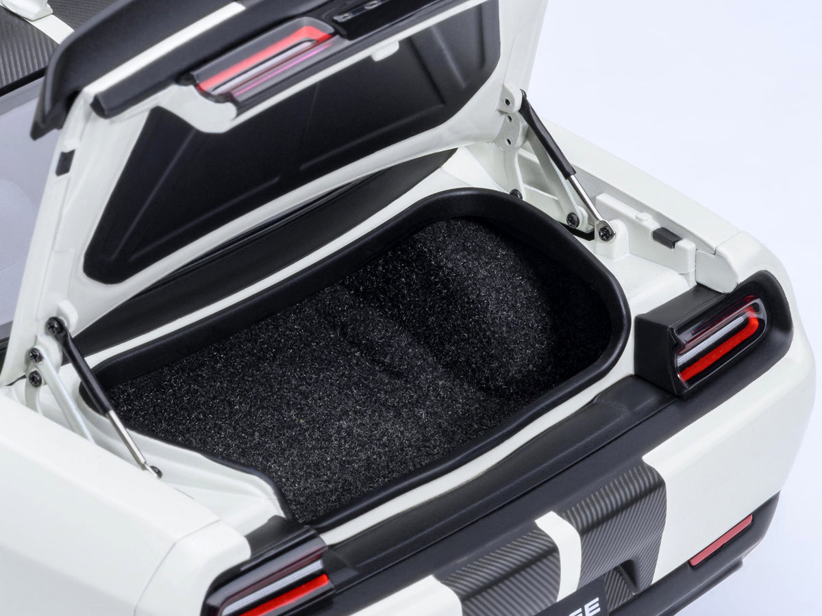 2023 Dodge Challenger SRT Super Stock Knuckle White with Carbon Stripes 1/18 Model Car by Autoart