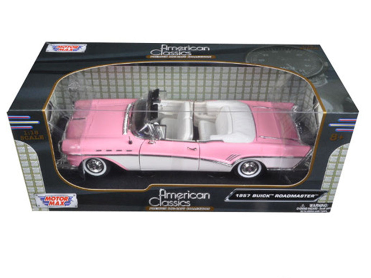 1957 Buick Roadmaster Convertible Pink and White 1/18 Diecast Model Car