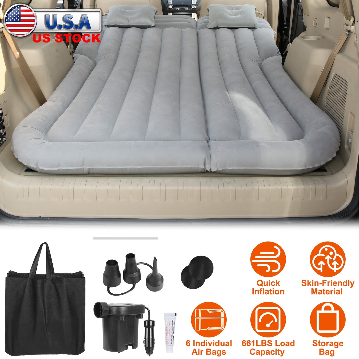 Inflatable Suv Air Mattress Thickened Camping Bed Cushion With Pillow Pump Stor