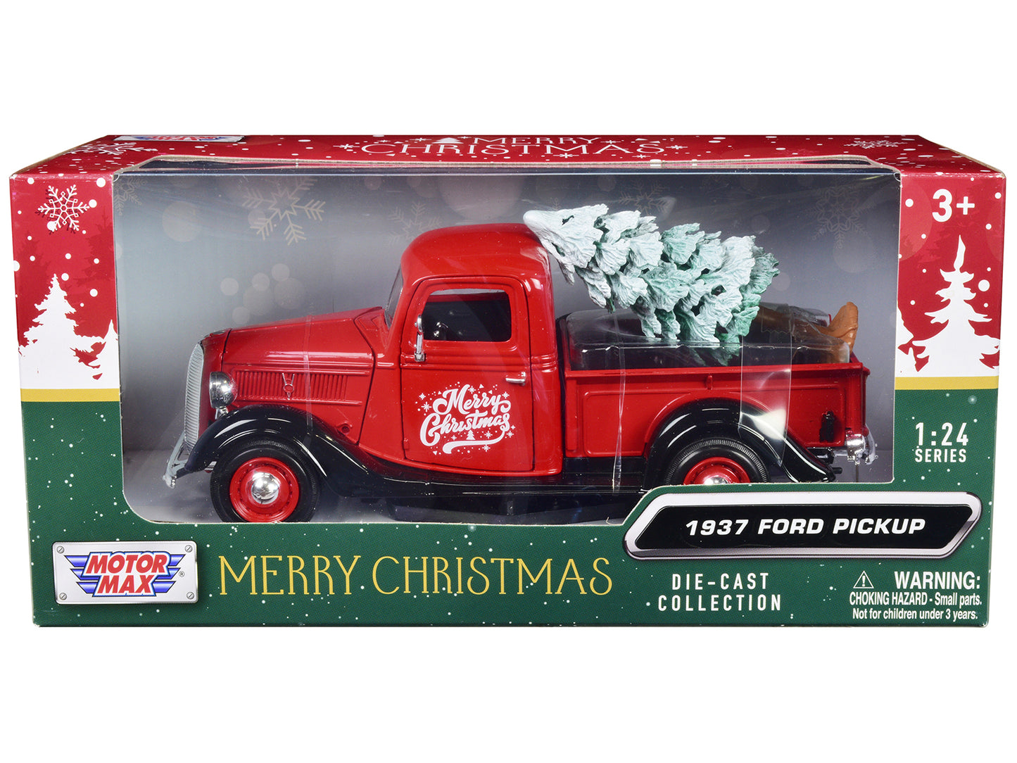 1937 Ford Pickup Truck Red and Black "Merry Christmas" with Tree Accessory 1/24 Diecast Model Car by Motormax <h2>1937 Motormax</h2> <p>High-quality perfect for collectors enthusiasts. Features detail