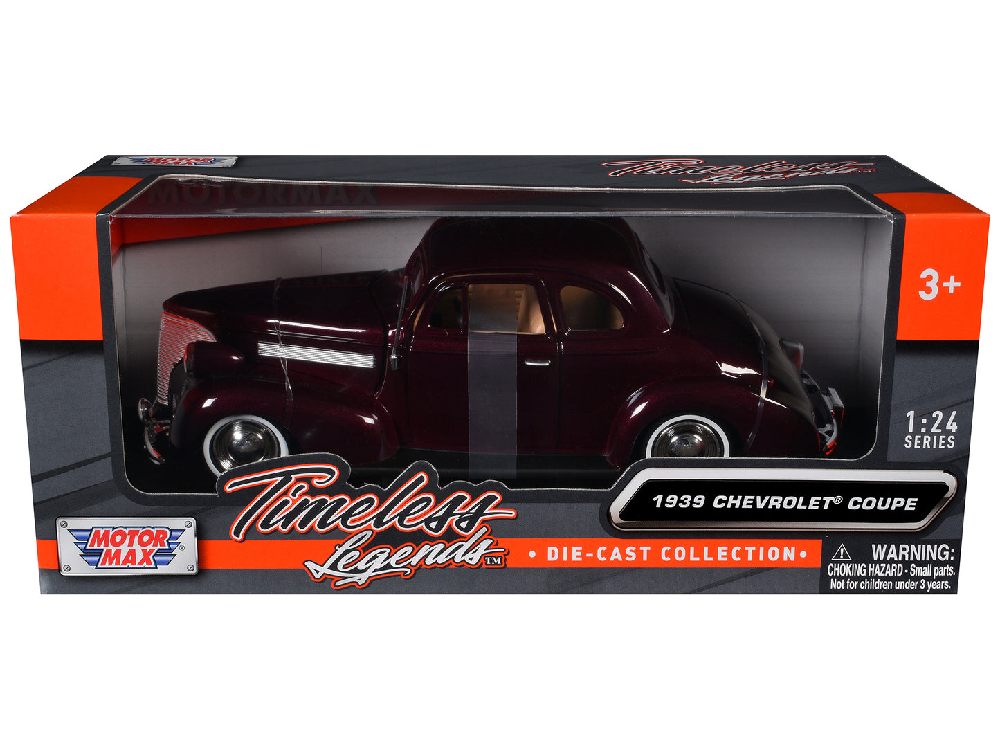 1939 Chevrolet Coupe Burgundy 1/24 Diecast Model Car by Motormax