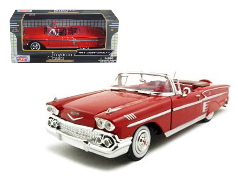 1958 Chevrolet Impala Convertible Red 1/24 Diecast Model Car by Motormax <h2>1958 Motormax</h2> <p>High-quality perfect for collectors and enthusiasts. Features detailed interior exterior craftsmanshi