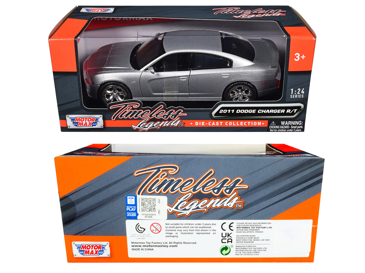 2011 Dodge Charger R/T Hemi Silver 1/24 Diecast Model Car by Motormax