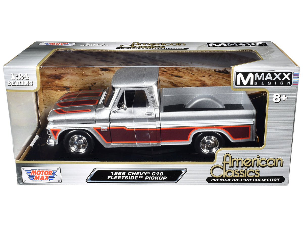1966 Chevrolet C10 Fleetside Pickup Truck Silver 1/24 Diecast Model - Motormax