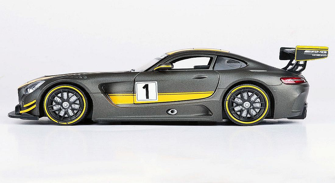 Mercedes AMG GT3 #1 Matt Gray Yellow Stripes 1/24 Diecast Model Car - Motormax