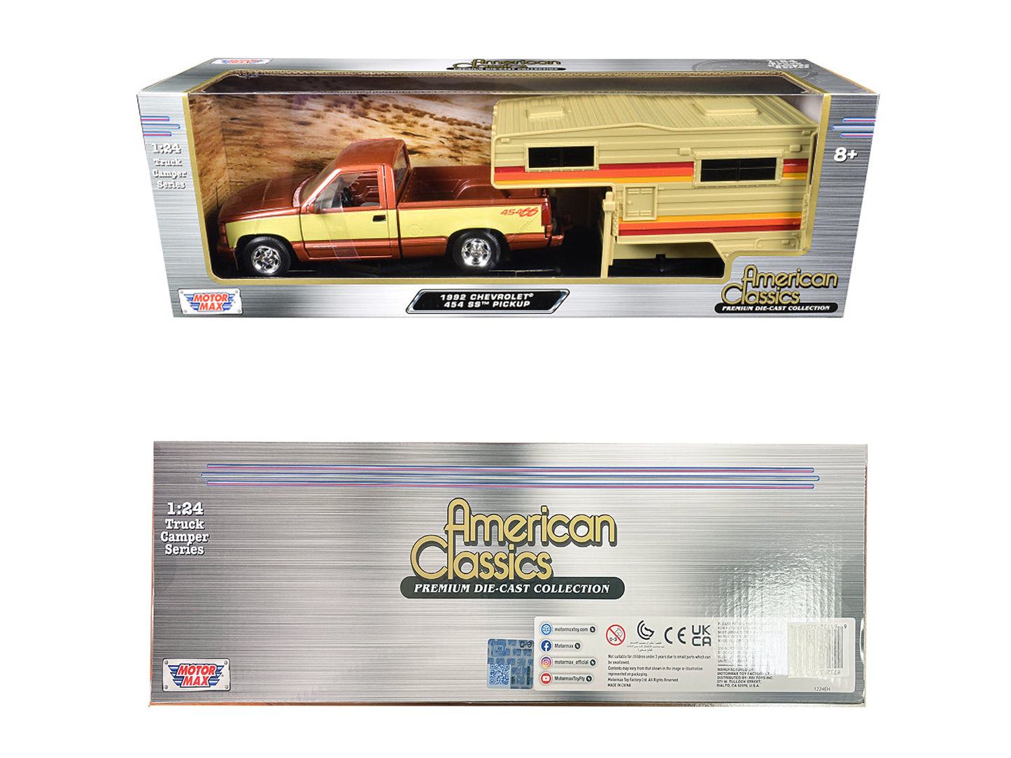 1992 Chevrolet 454 SS Pickup Truck Copper Metallic with Beige Sides Camper Shell "American Classics" Series 1/24 Diecast Model Car by Motormax <h2>1992 Motormax</h2> <p>High-quality perfect for collec