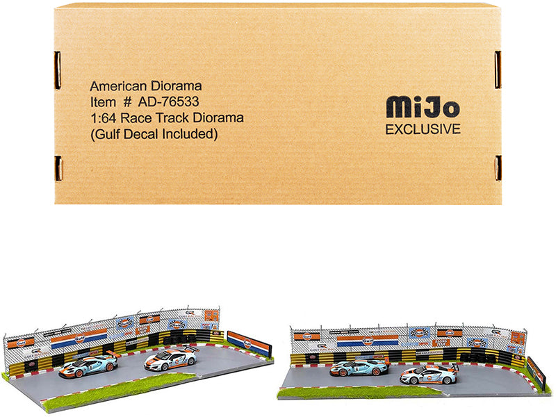 "Race Track Gulf Oil" Diorama with Decals for 1/64 Scale Models by American <h2>"Race Diorama</h2> <p>High-quality diecast model car perfect collectors and enthusiasts. Features detailed interior exte