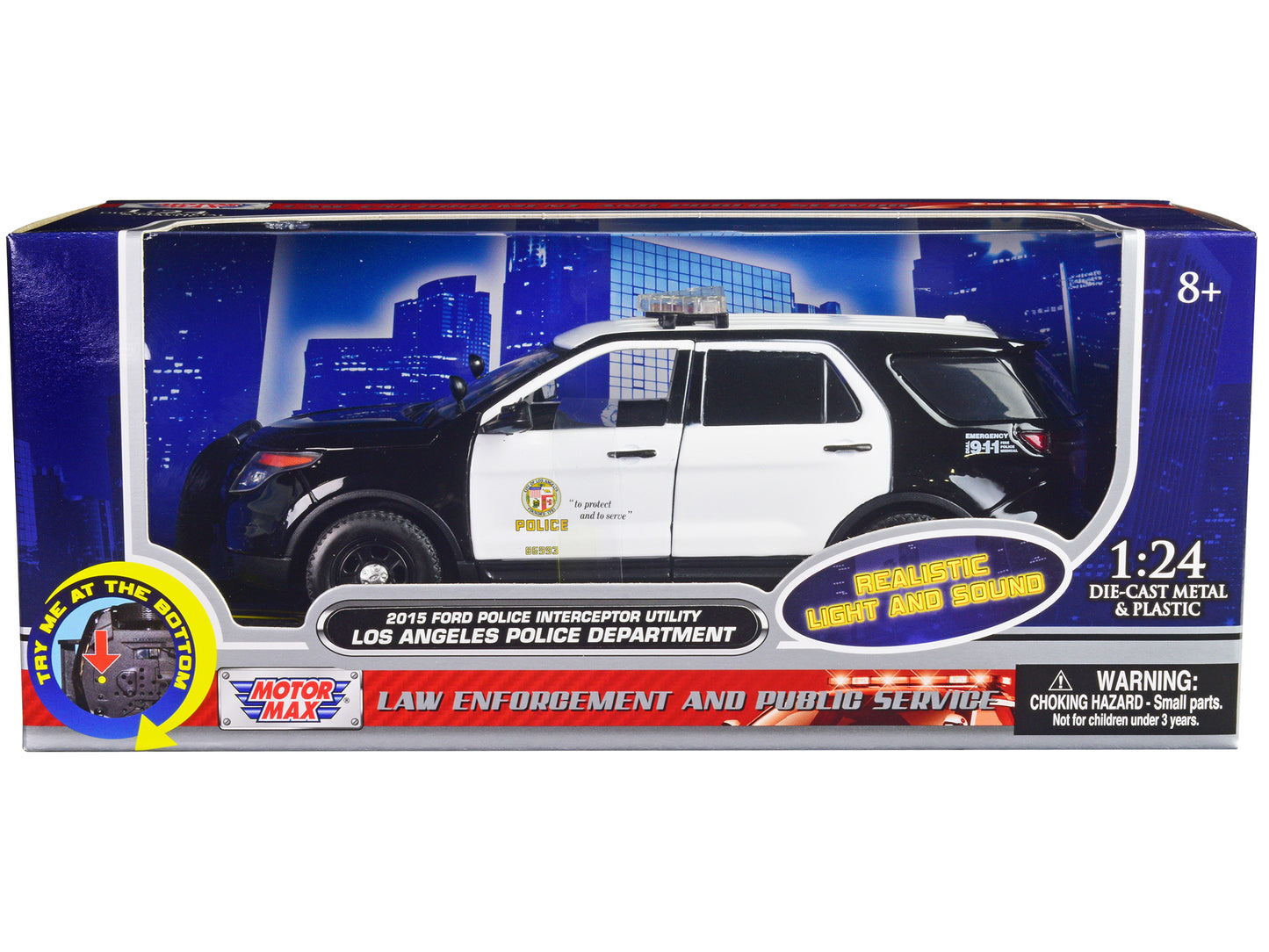 2015 Ford Police Interceptor Utility Black and White "Los Angeles Department (LAPD)" with Flashing Light Bar Front Rear Lights Sounds 1/24 Diecast Model Car by Motormax <h2>2015 Motormax</h2> <p>High-
