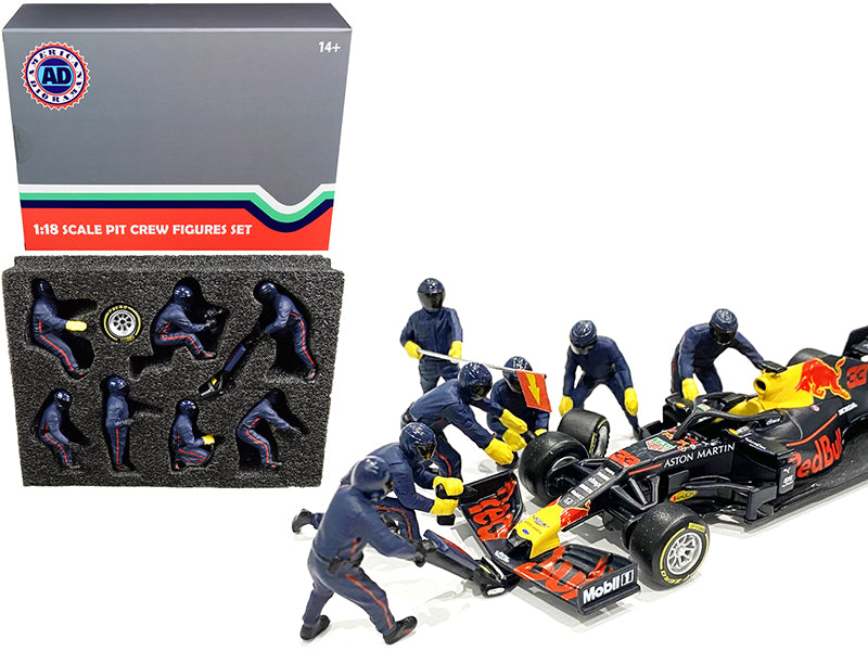 Formula One F1 Pit Crew 7 Figurine Set Team Blue for 1/18 Scale Models