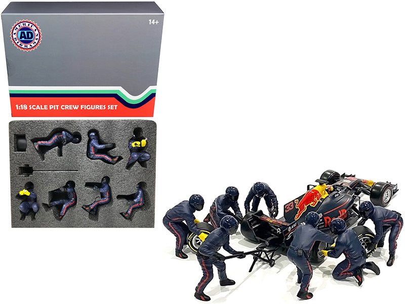 Formula One F1 Pit Crew 7 Figurine Team 1/18 Scale Figure Set - American Diorama