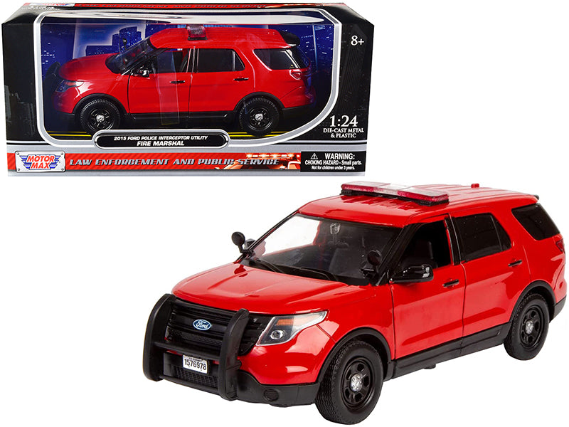 2015 Ford Police Interceptor Utility "Fire Marshal" Plain Red 1/24 Diecast Model Car by Motormax <h2>2015 Motormax</h2> <p>High-quality perfect for collectors and enthusiasts. Features detailed interi