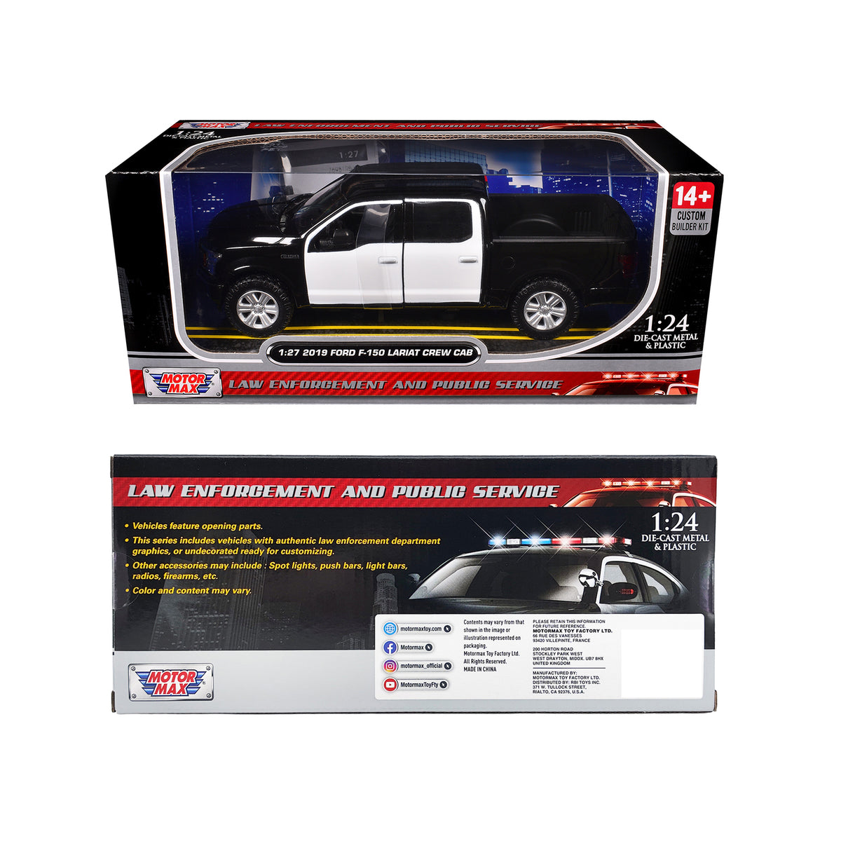 2019 Ford F-150 Lariat Crew Cab Pickup Truck 1/24-1/27 Diecast Models - Motormax