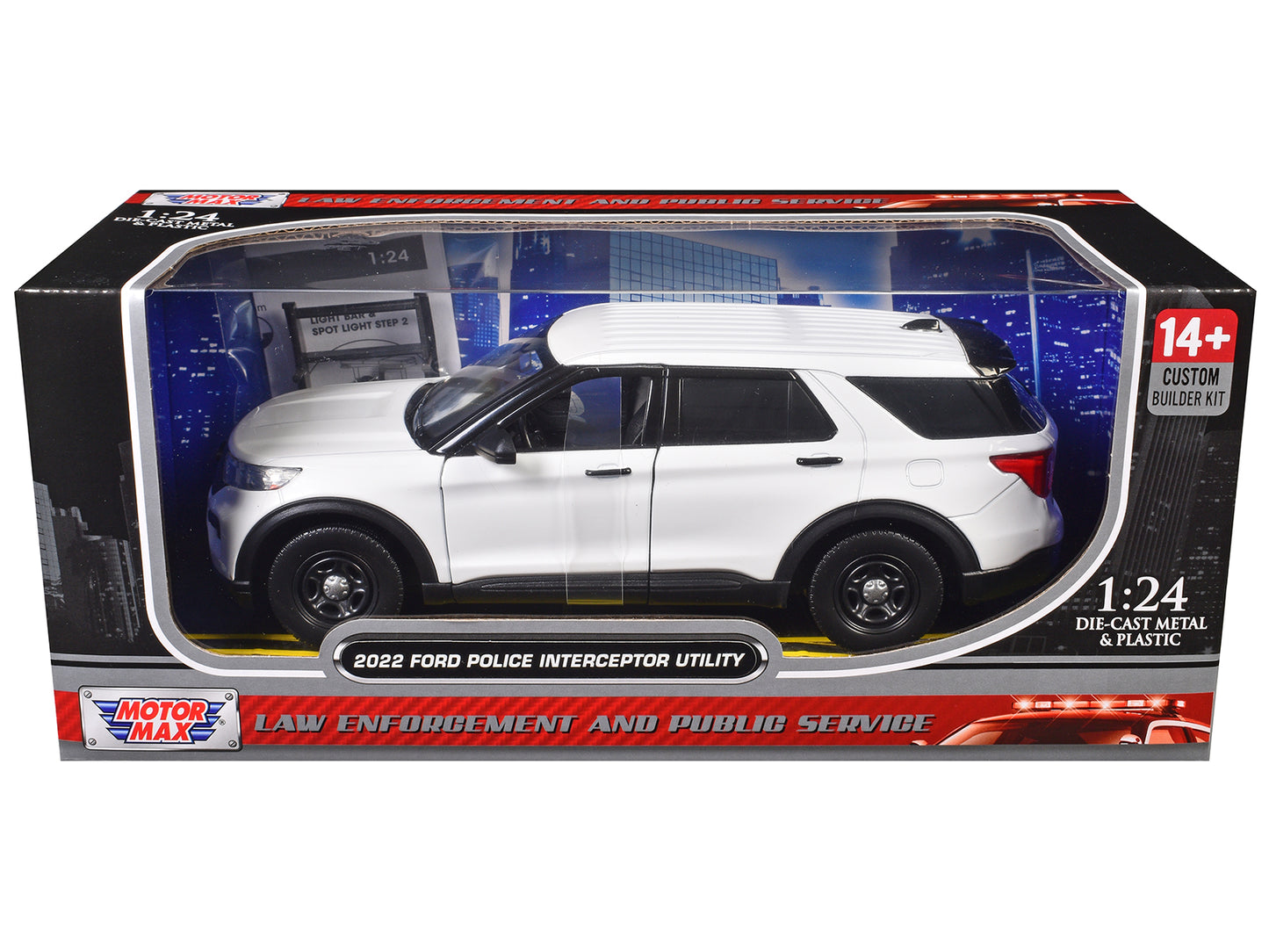 2022 Ford Police Interceptor Utility Unmarked White "Builder's Kit" "Law Enforcement and Public Service" Series 1/24 T&y Diecast Model Car by Motormax