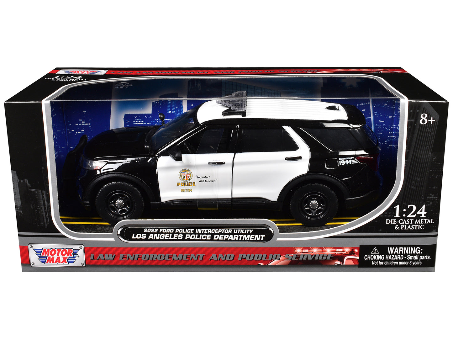2022 Ford Police Interceptor Utility "Los Angeles Police Department" Black and White "Law Enforcement and Public Service" Series 1/24 T&y Diecast Model Car by Motormax
